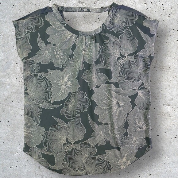 LOFT OUTLET Ann Taylor Top Women’s Floral Print Tunic Grey White Blouse Size XS - Picture 1 of 10